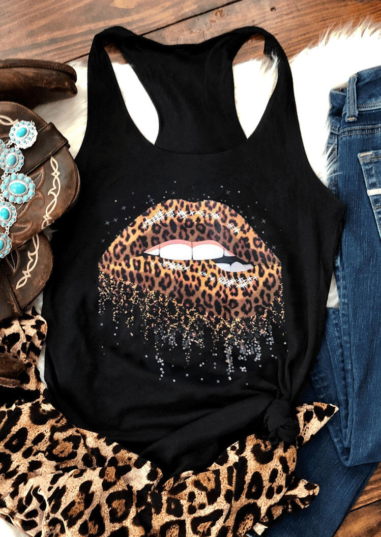 

Tank Tops Leopard Lips Racerback Tank Top in Black. Size