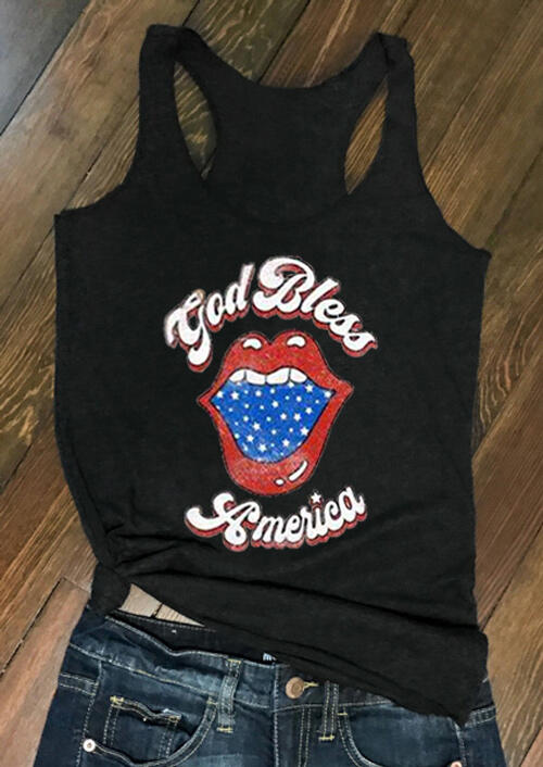 

Tank Tops God Bless America Lips Tank - Black. Size
