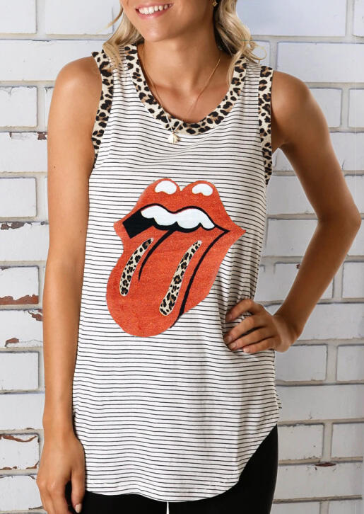 

Presale - Leopard Striped Lips Tank without Necklace, Stripe, 469503