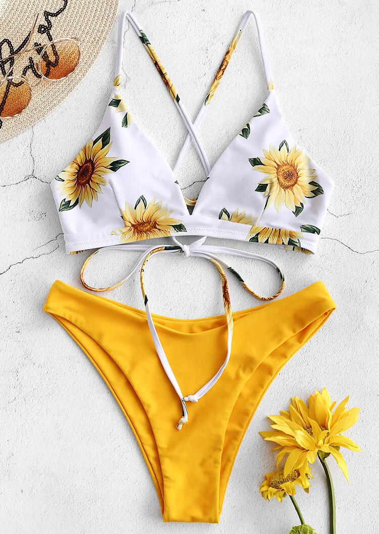 

Bikini Sets Sunflower Criss-Cross Tie Bikini Set in Yellow. Size