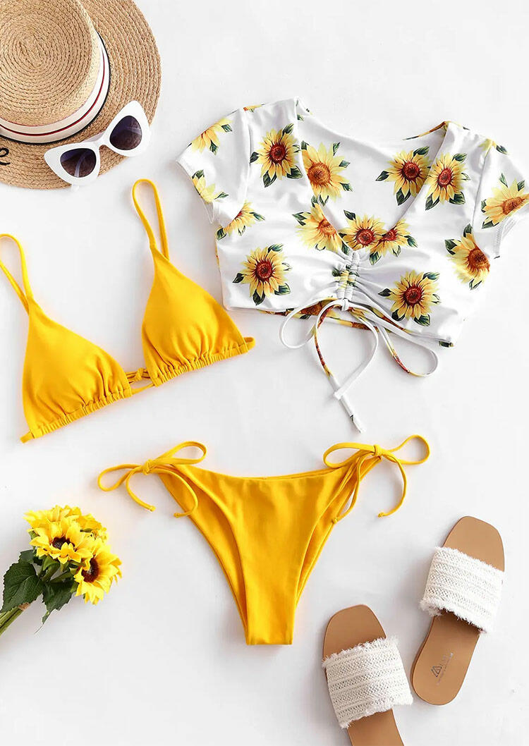 

Bikini Sets 3Pcs Sunflower Tie Bikini Set - Yellow. Size