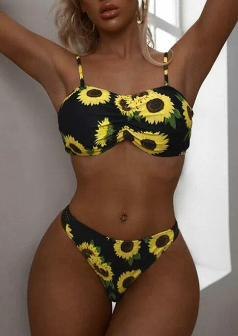 

Sunflower Spaghetti Strap Bikini Set - Black, 469506