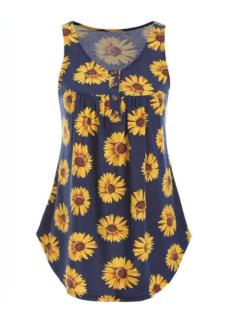 Tank Tops Sunflower Button Casual Tank Top - Navy Blue in Blue. Size: S