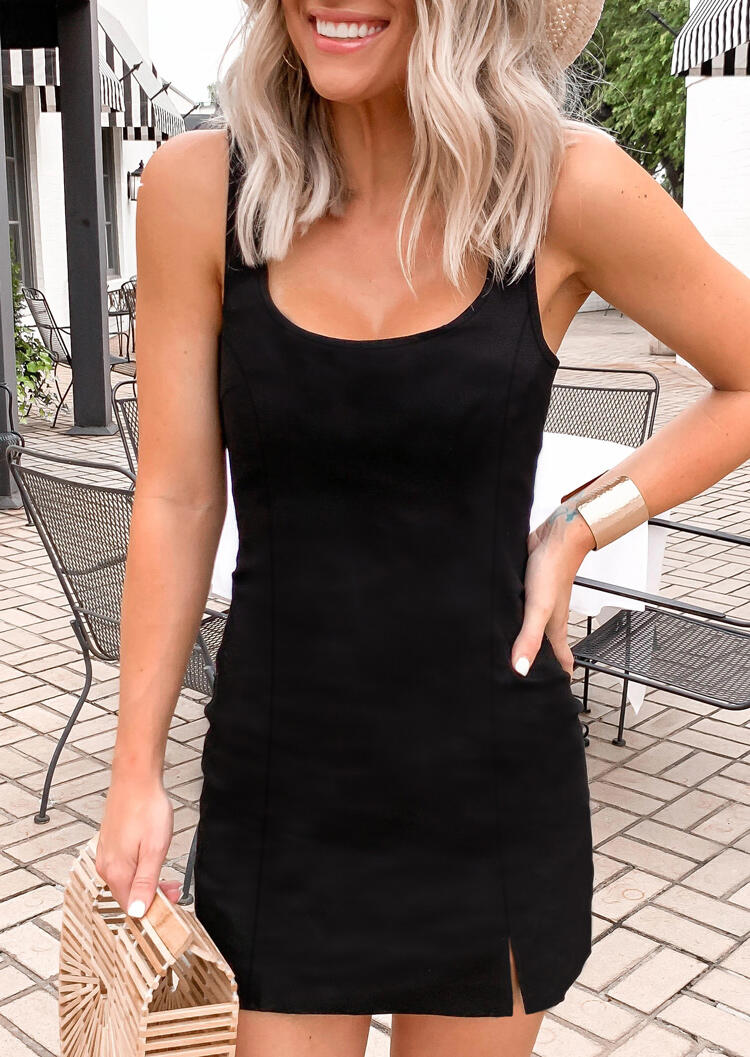 Mini Dresses Slit Sleeveless Mini Dress in Black. Size: S,M,L