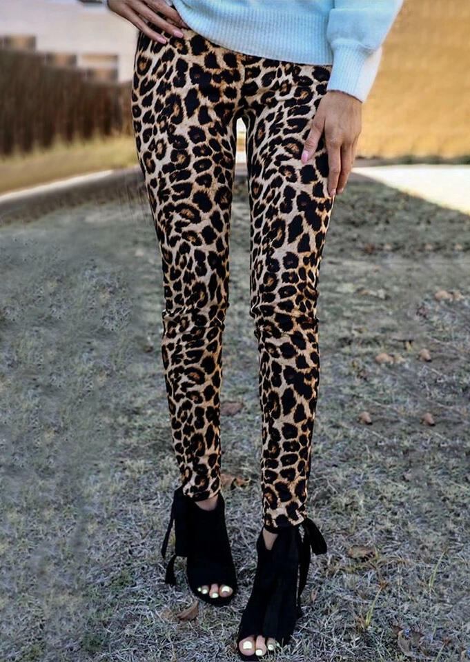

Presale - Leopard Elastic Waist Skinny Leggings, 469217