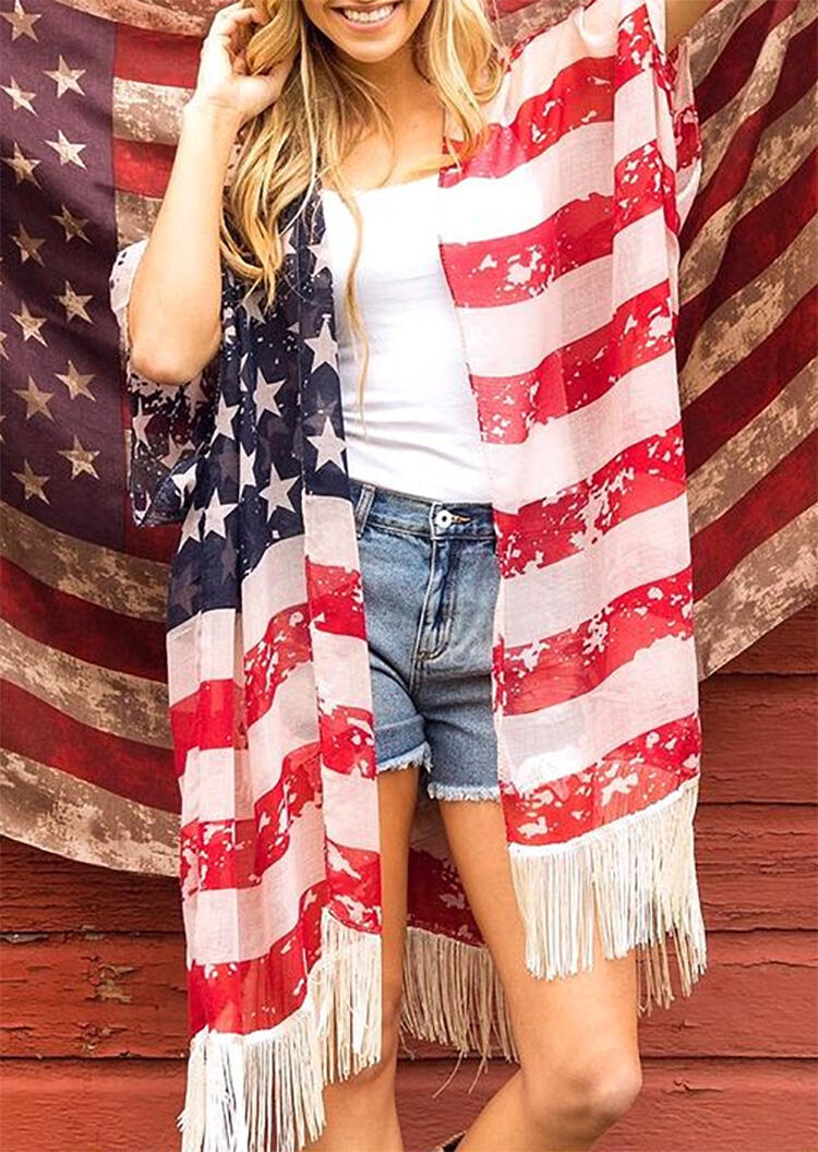 

American Flag Tassel Cardigan, Multicolor, 469353