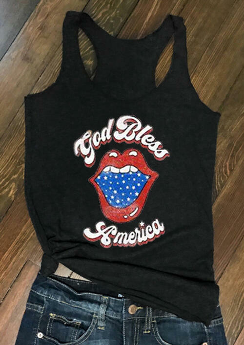 

God Bless America Lips Tank - Black, 469355