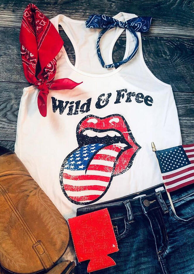 

Wild & Free American Flag Lip Tank - White, 469471