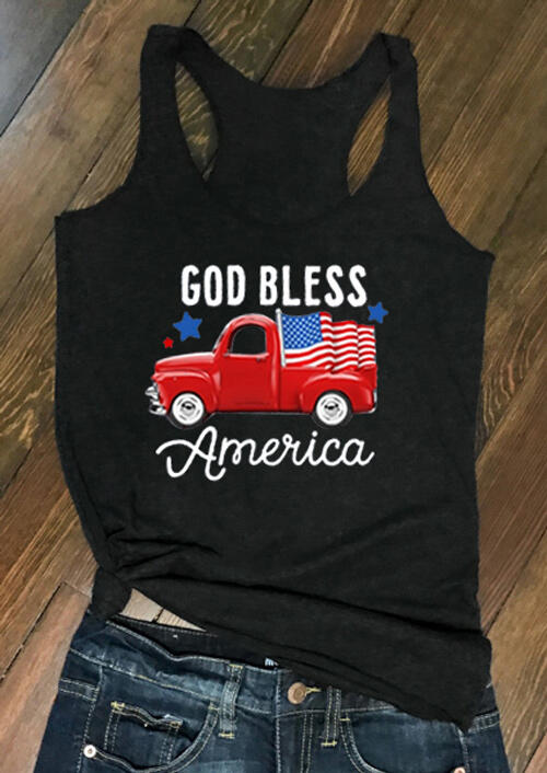 

Tank Tops God Bless American Flag Tank in Black. Size