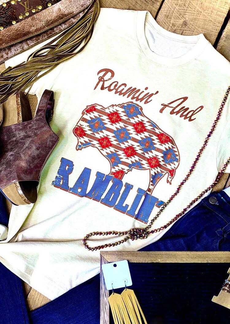 

Tees T-shirts Roamin' And Ramblin Aztec Geometric T-Shirt Tee in White. Size: M