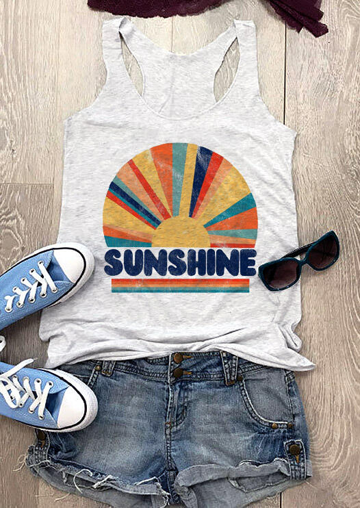 

Tank Tops Sunshine Rainbow O-Neck Tank in Light Grey. Size