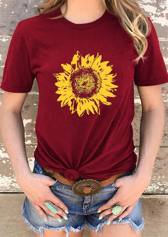 

Tees T-shirts Sunflower O-Neck T-Shirt Tee in Burgundy. Size