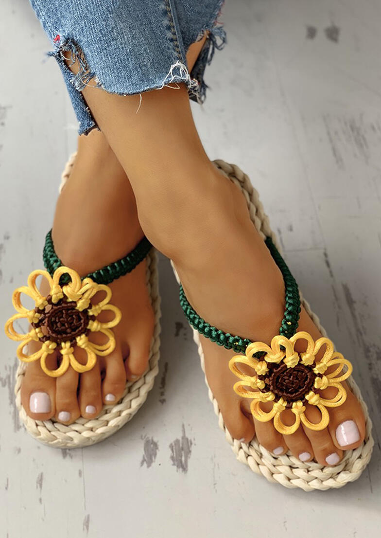 

Slippers Summer Sunflower Braided Flip Flop Slippers in Yellow. Size