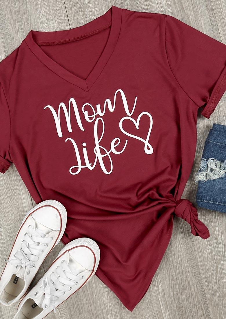 

Tees T-shirts Mom Life Heart V-Neck T-Shirt in Gray. Size: ,M