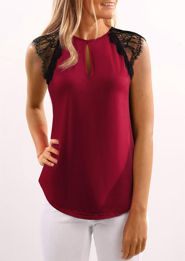

Tank Tops Lace Splicing Hollow Out Tank - Red. Size