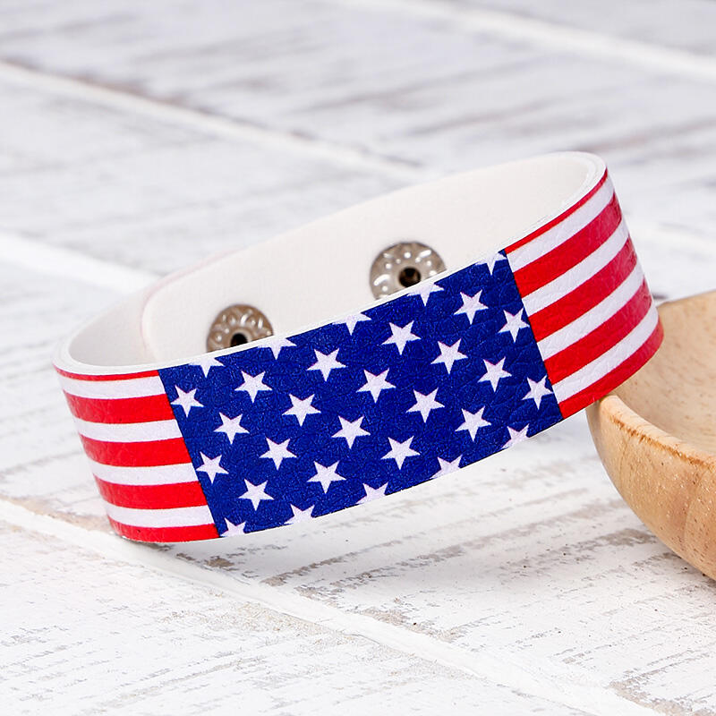 

Fashion American Flag Leather Bracelet, Blue, 469372
