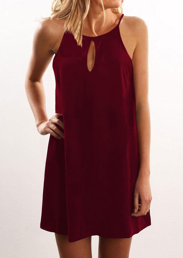 

Mini Dresses Hollow Out Spaghetti Strap Mini Dress in Burgundy. Size