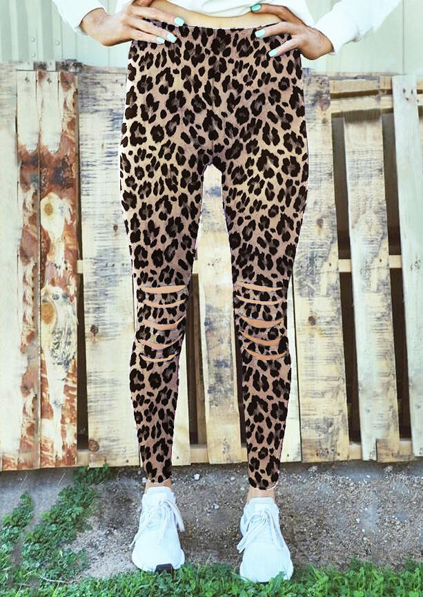 

Leopard Hollow Out Fitness Activewear Leggings, 469732