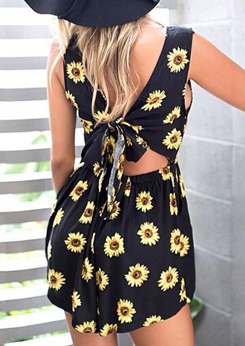 Sunflower Open Back Tie Mini Dress - Black