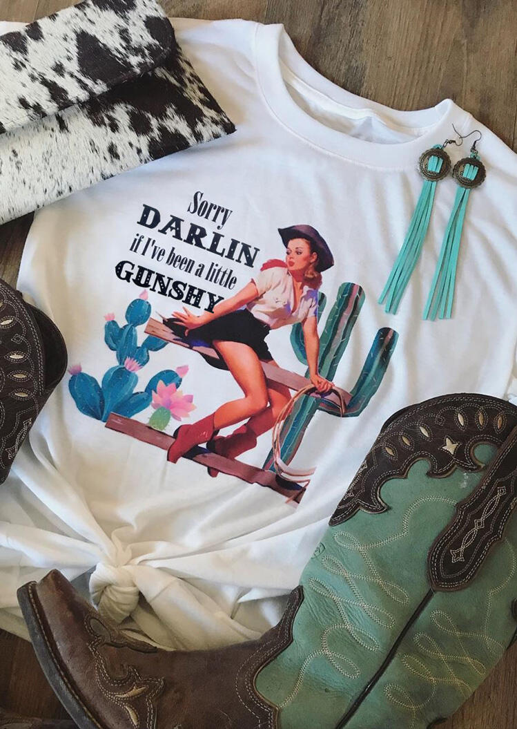 

Sorry Darlin If I've Been A Little Gunshy T-Shirt Tee - White, 469767