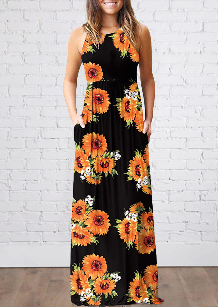 

Sunflower Ruffled Sleeveless Maxi Dress - Black, 469770