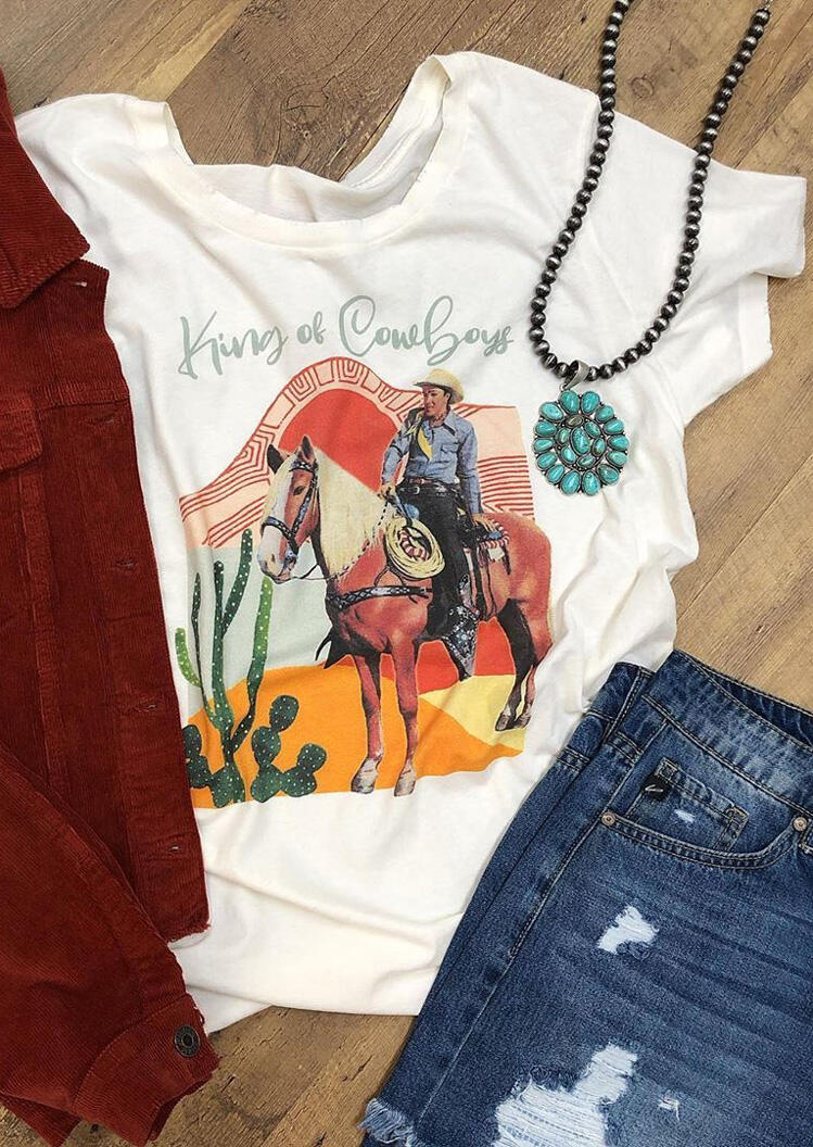 

King Of Cowboys Cactus T-Shirt Tee without Necklace - White, 469776