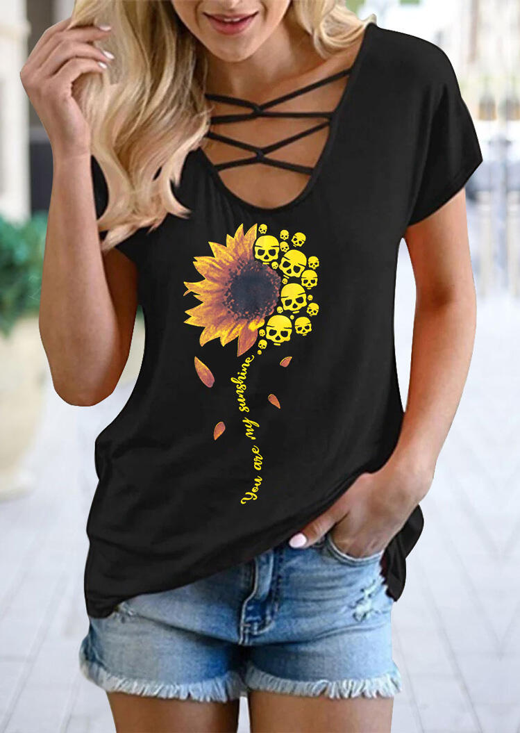 

Sunflower Skull You Are My Sunshine T-Shirt Tee - Black, 469047