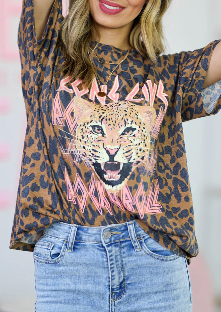 

Tees T-shirts Leopard Long Live Rock & Roll T-Shirt Tee in Leopard. Size