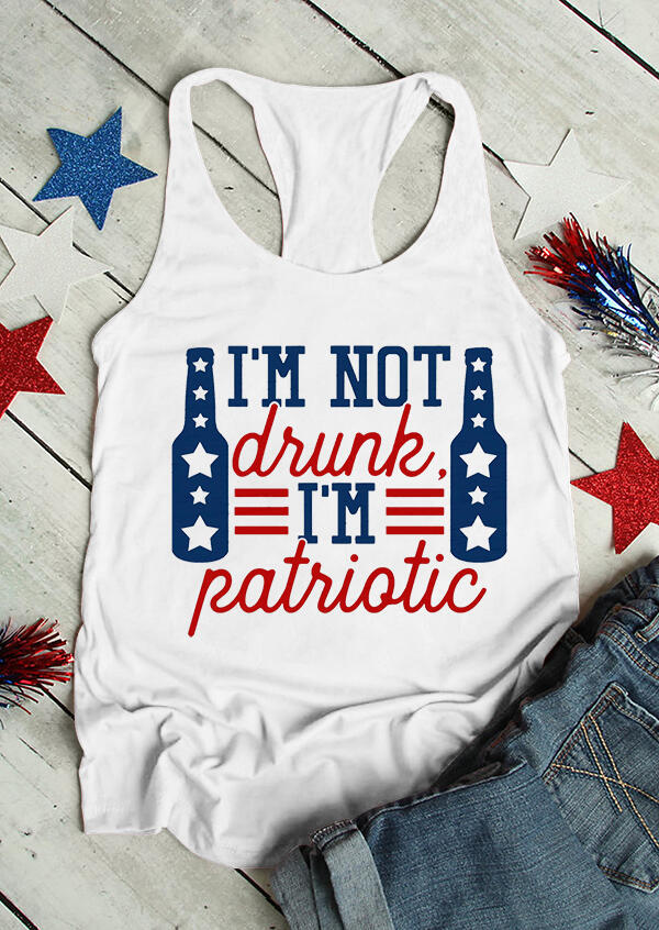 I'm Not Drunk I'm Patriotic Star Casual Tank - White