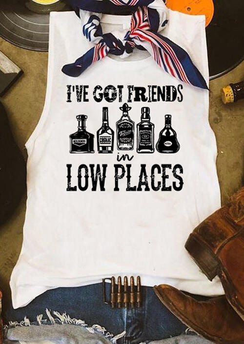

Tank Tops I've Got Friends In Low Places Wine Bottles Tank - White. Size