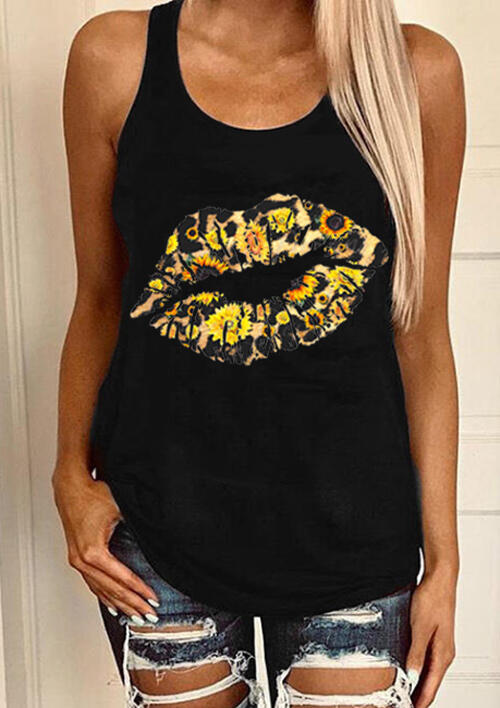 

Tank Tops Sunflower Lips Casual Tank Top in Black. Size