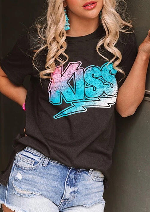 

Tees T-shirts Kiss O-Neck T-Shirt Tee in Black. Size