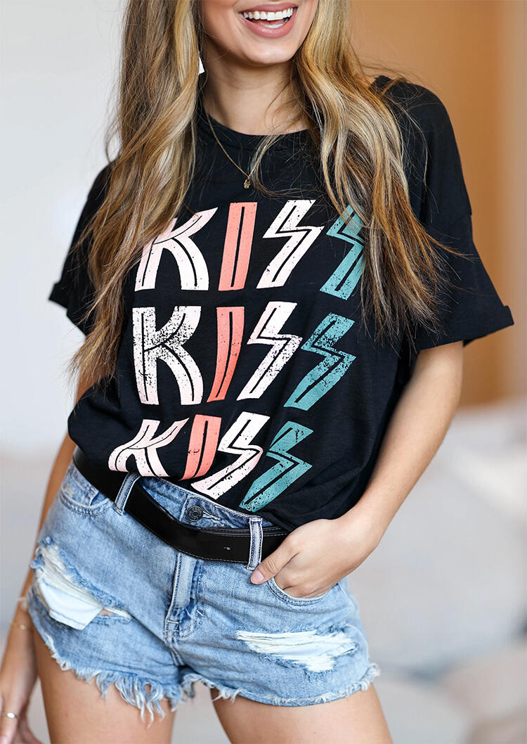 

Kiss O-Neck T-Shirt Tee without Necklace - Black, 469841