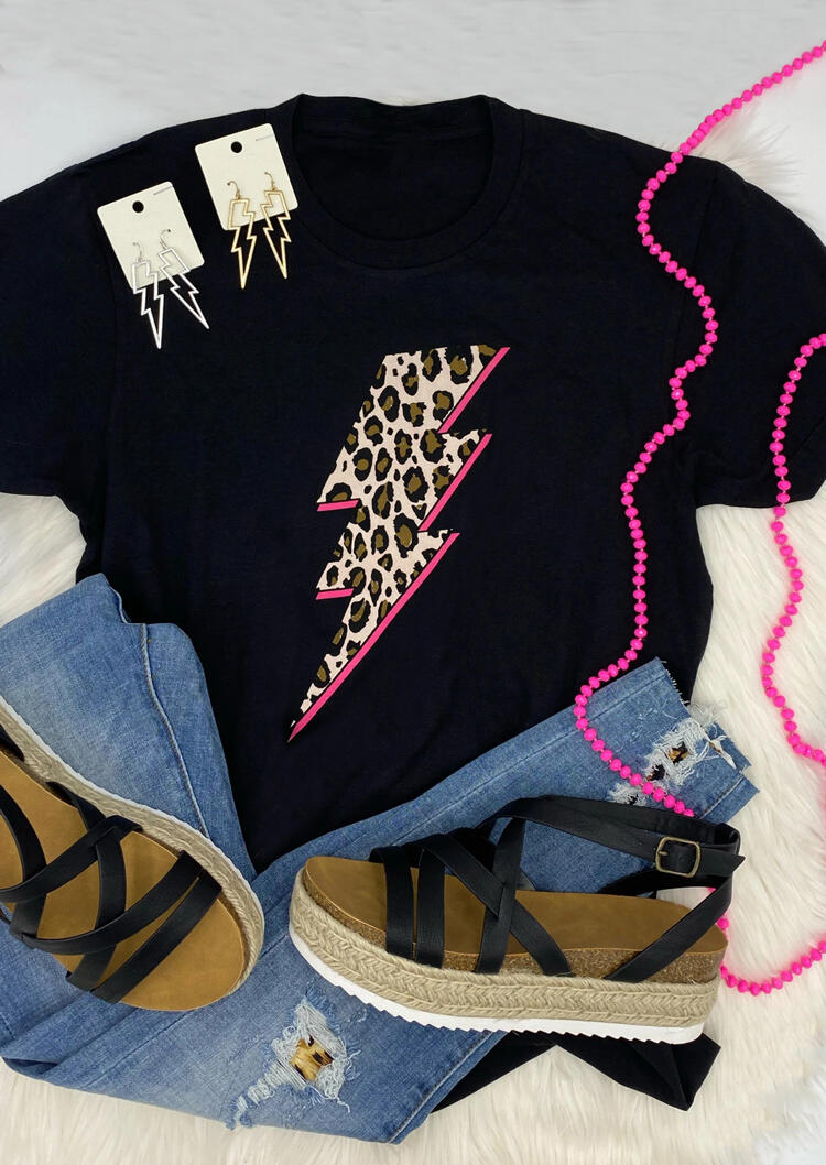 

Tees T-shirts Leopard Thunder O-Neck T-Shirt Tee - Black. Size