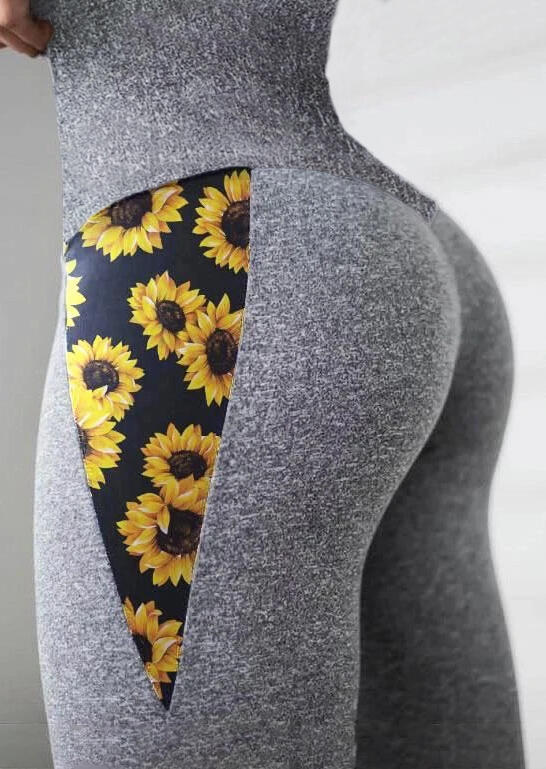 

Activewear Sunflower Splicing Yoga Fitness Activewear Leggings in Gray. Size