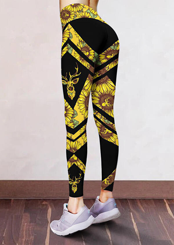 

Activewear Sunflower Reindeer Yoga Activewear Leggings in Black. Size