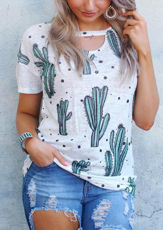 

Tees T-shirts Cactus Hollow Out T-Shirt Tee in Light Grey. Size