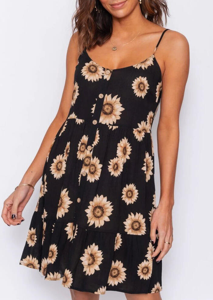 

Mini Dresses Presale - Sunflower Button Spaghetti Strap Mini Dress without Necklace - Black. Size: S,M,,XL