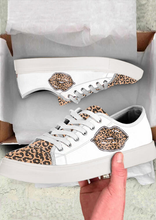 

Sneakers Presale - Leopard Lips Lace Up Flat Sneakers. Size: ,38,39,40,41