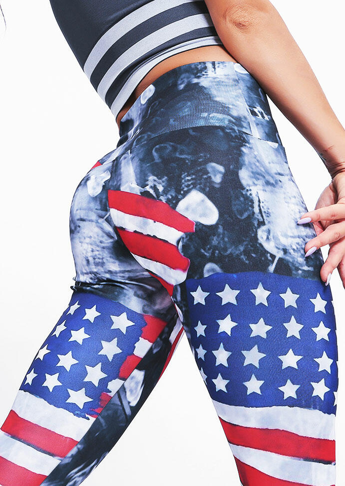 

Activewear American Flag Star Fitness Activewear Leggings - Gray. Size