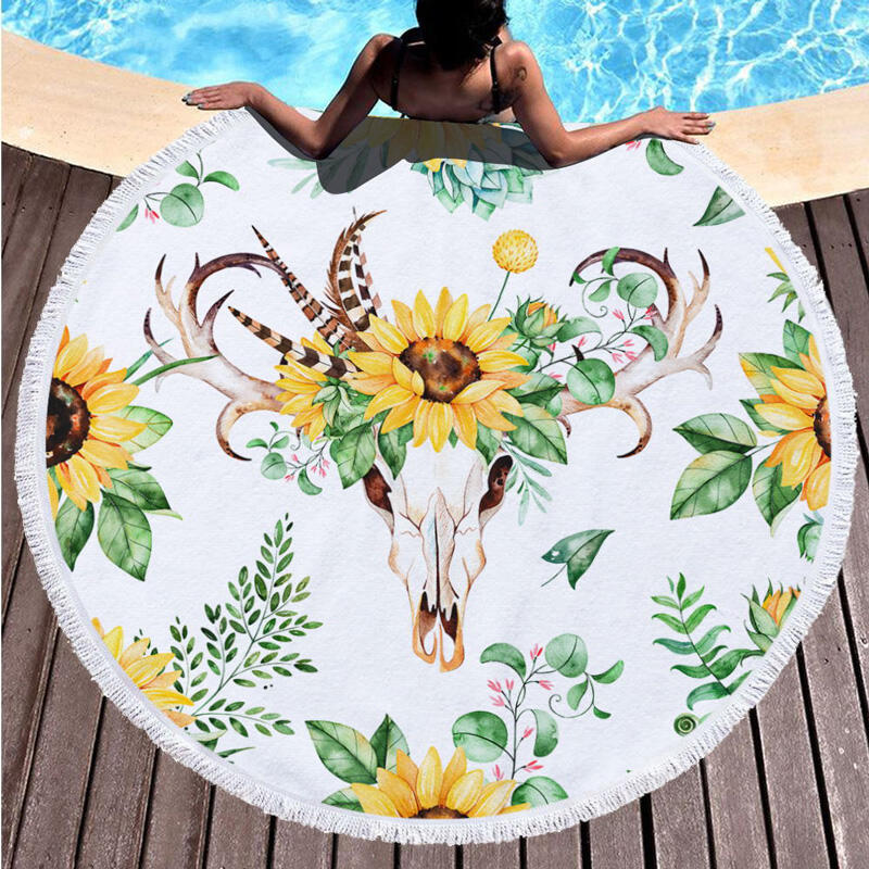 

Cover Ups Sunflower Steer Skull Tassel Cape Cover Up in White. Size