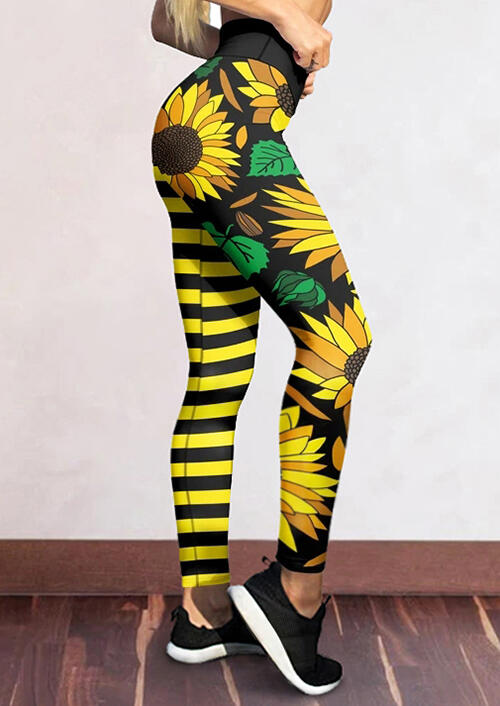 

Activewear Presale - Sunflower Striped Splicing Fitness Activewear Leggings - Black. Size: S,M,,XL