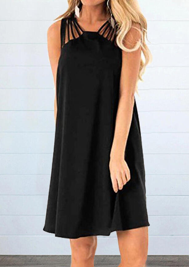 

Mini Dresses Hollow Out Sleeveless Mini Dress in Black. Size