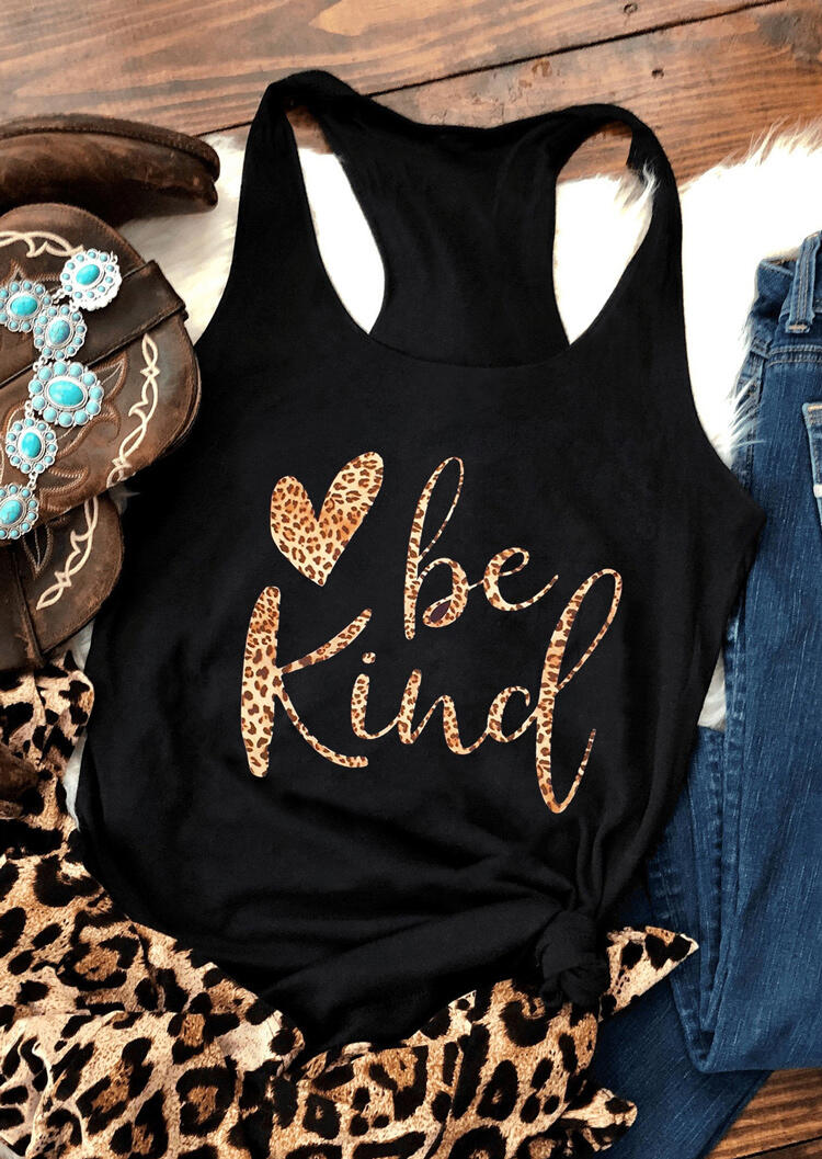 

Tank Tops Be Kind Leopard Heart Tank in Black. Size