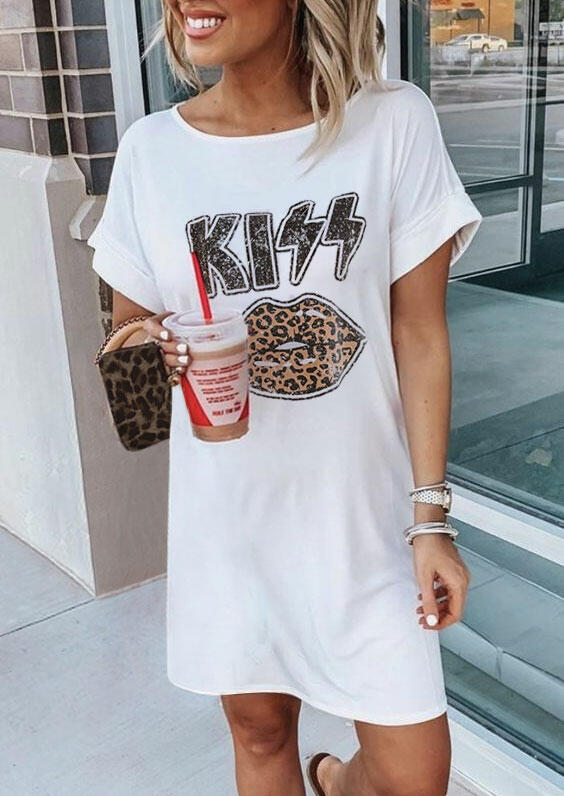

Kiss Leopard Lip Mini Dress - White, 470075
