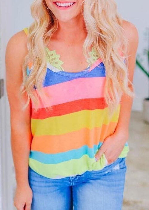 

Tank Tops Colorful Striped Camisole without Lace Lingerie in Multicolor. Size