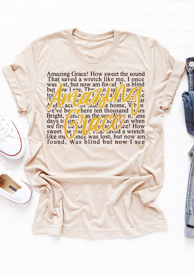 

Amazing Grace O-Neck T-Shirt Tee - Light Yellow, 470162