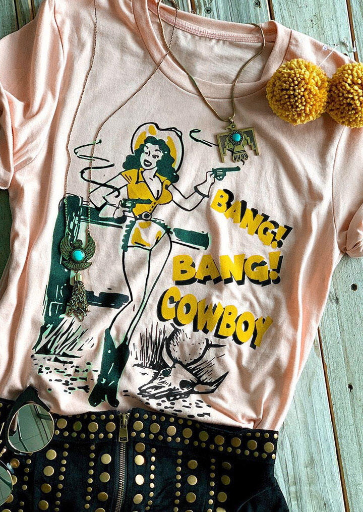 

Bang Bang Cowboy T-Shirt Tee - Pink, 469711