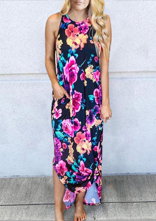 

Presale - Floral Pocket Slit Maxi Dress, Multicolor, 469882