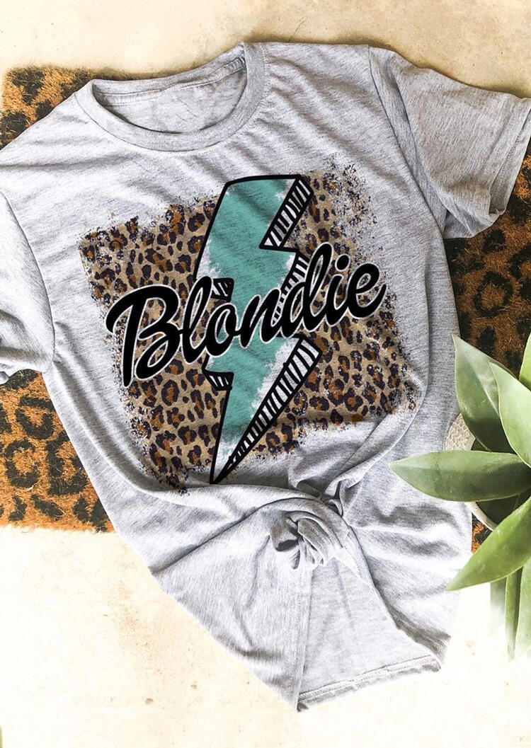 

Tees T-shirts Blondie Lightning Leopard T-shirt Tee in Gray. Size